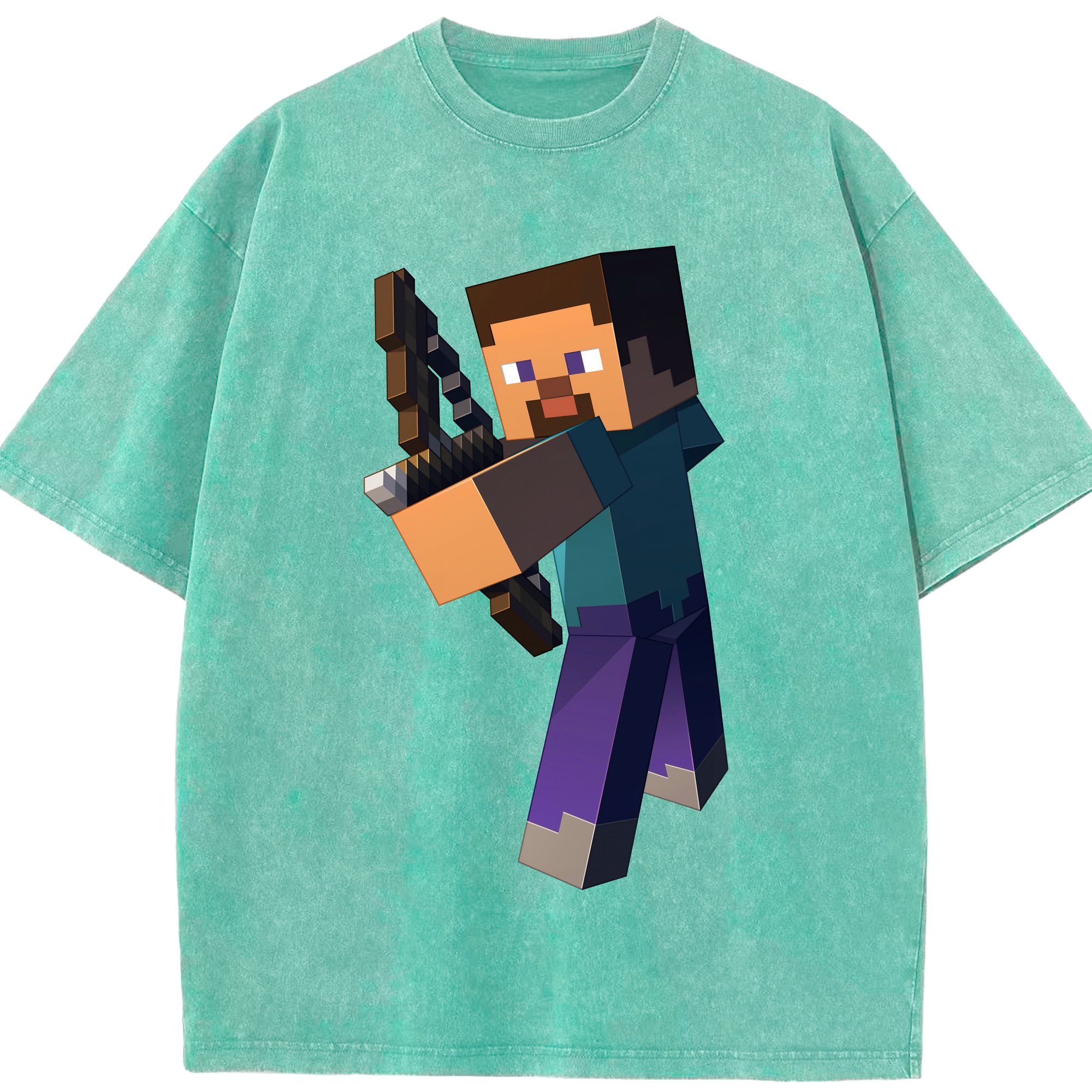 （画像用） マインクラフト ブロックの世界 Minecraft MC Block world 綿100% ヴィンテージ風 半袖Tシャツ（フロントプリント）